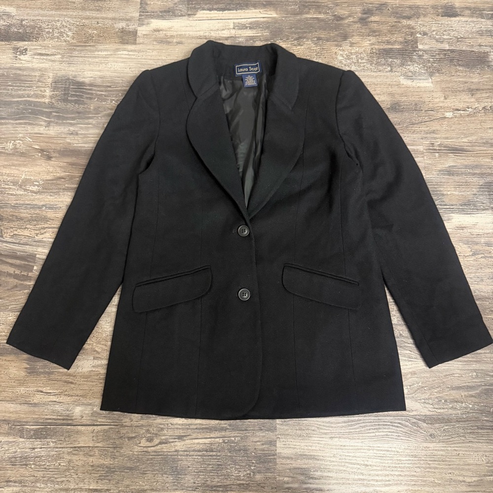 Laura Scot Women’s Black Wool Two Button Blazer Size 10
